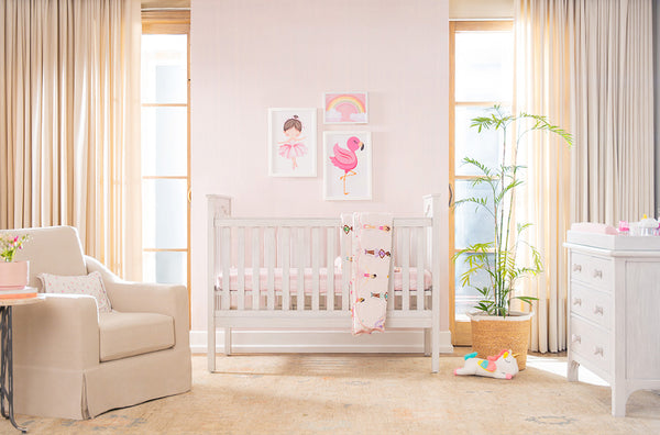 Aghosh 2-in-1 Convertible Crib - Converts to Toddler Bed (PINK DECORATIVE HARDWARE)