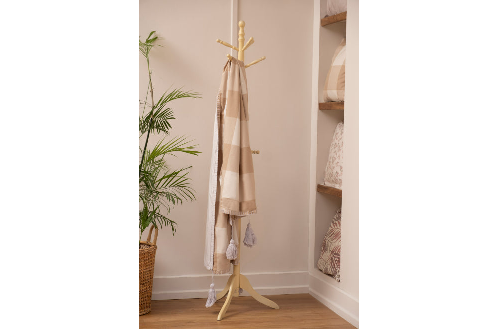 Neutral Grid Throw – Oak and Teak